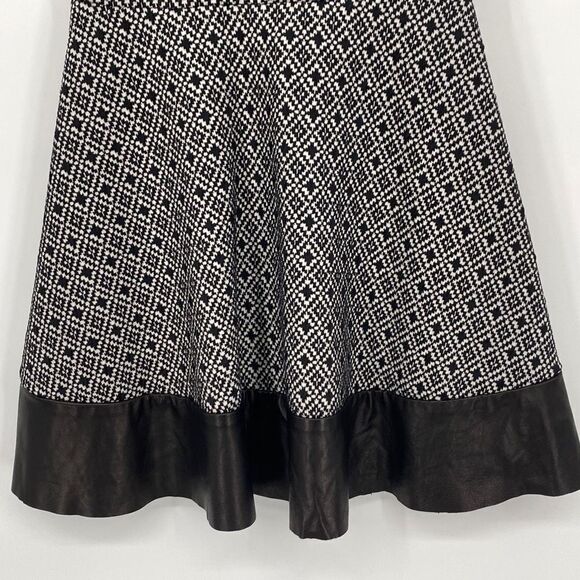 Parker Leather Trim Fit & Flare Stretch Mini Dress Cap Sleeve Black /Cream XS - Picture 6 of 16